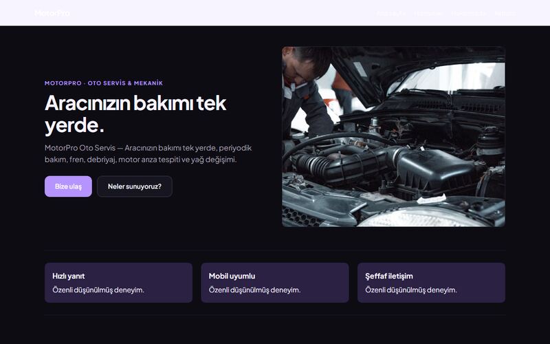 MotorPro örnek sitesi