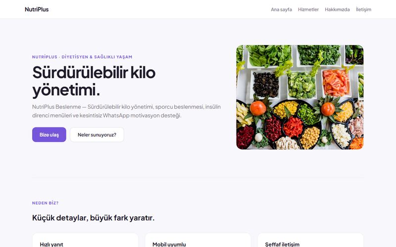 NutriPlus örnek sitesi