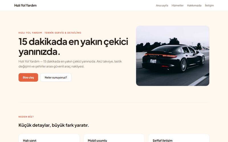 Hızlı Yol Yardım örnek sitesi