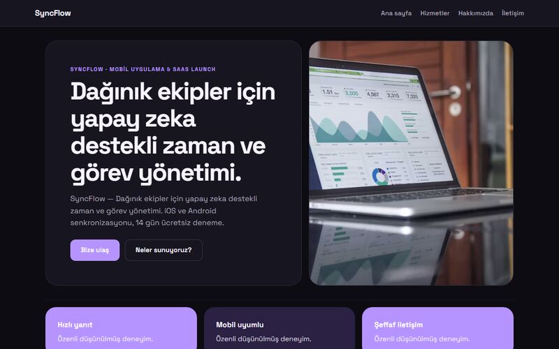 SyncFlow örnek sitesi